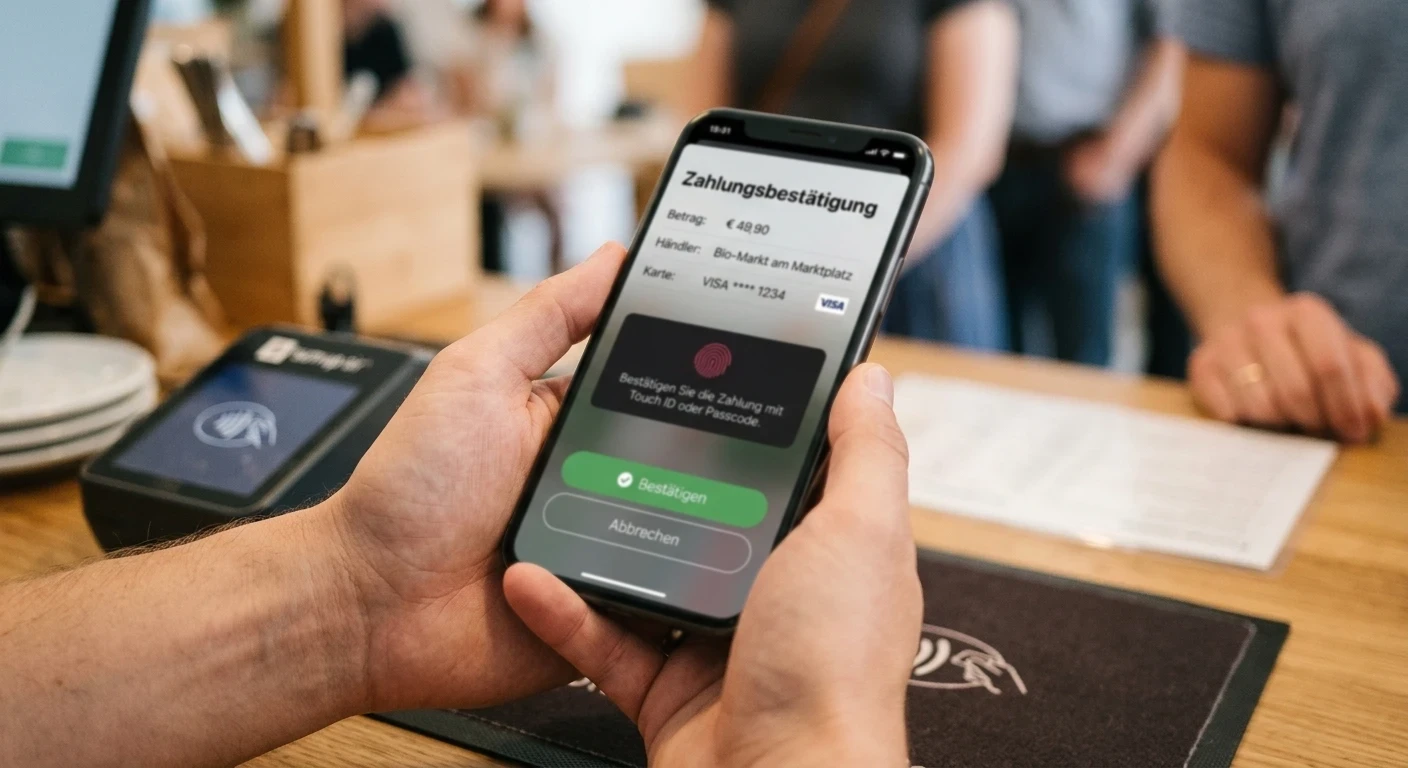 Smartphone mit neutralem Zahlungsdialog und sicherer Gerätebestätigung