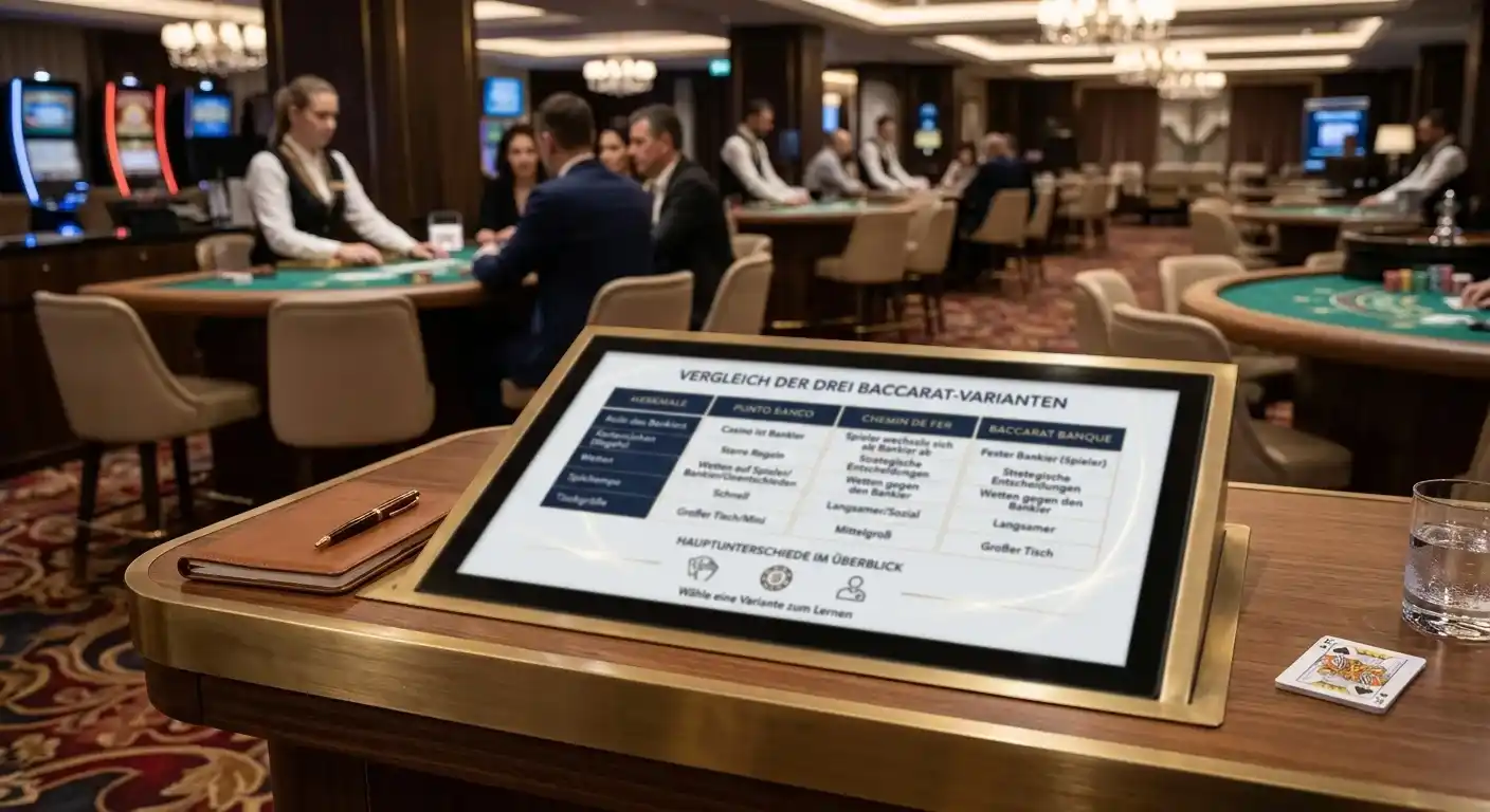 Vergleichsdiagramm der drei Baccarat-Varianten mit ihren Hauptunterschieden