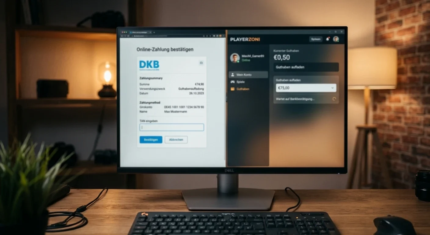 Neutraler Bankzahlungsbildschirm neben einem Spielerkonto