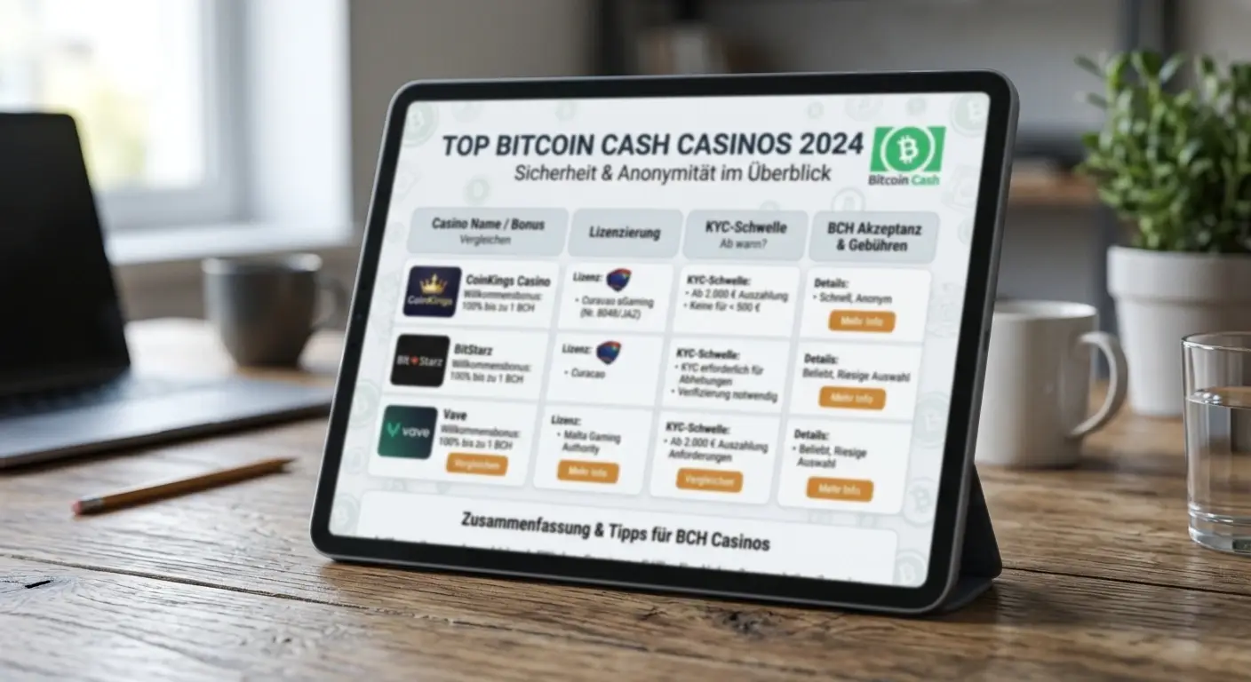 Übersicht der besten Bitcoin Cash Casinos mit Lizenzen und KYC-Schwellen