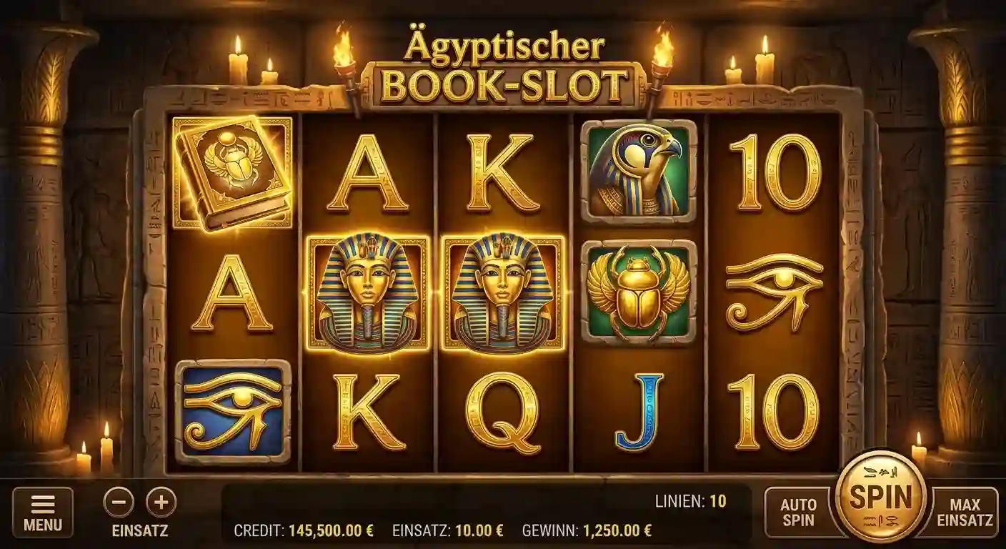 Ägyptischer Book-Slot mit goldenen Grabkammer-Symbolen auf fünf Walzen