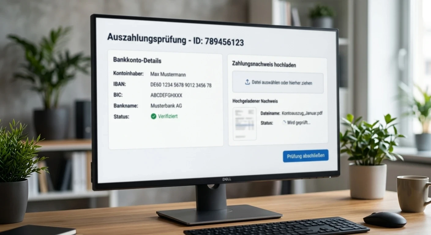 Auszahlungsprüfung mit Bankkonto und Zahlungsnachweis