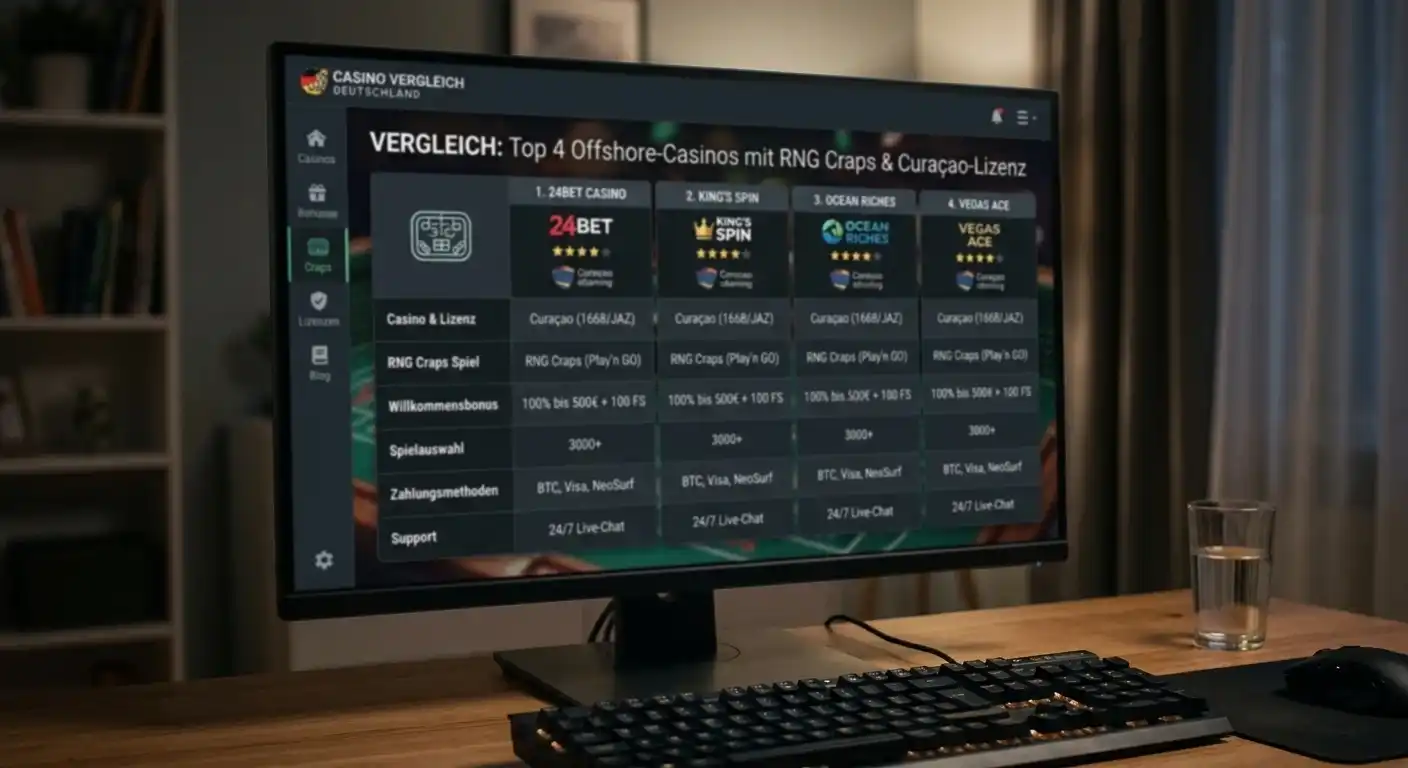 Vergleich von vier Offshore-Casinos mit RNG-Craps-Angebot und Curacao-Lizenz