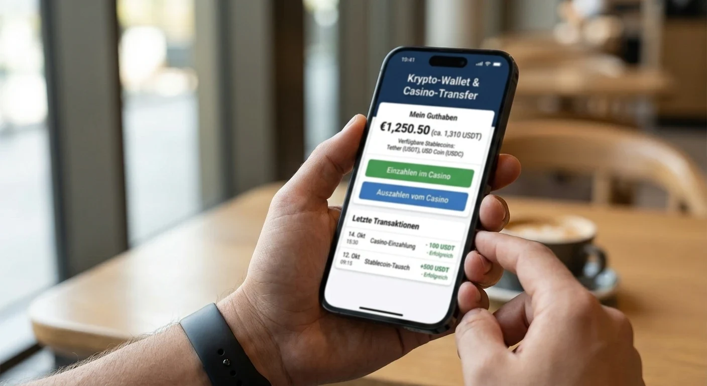 Krypto-Wallet und Stablecoin-Transfer für Ein- und Auszahlung im Casino