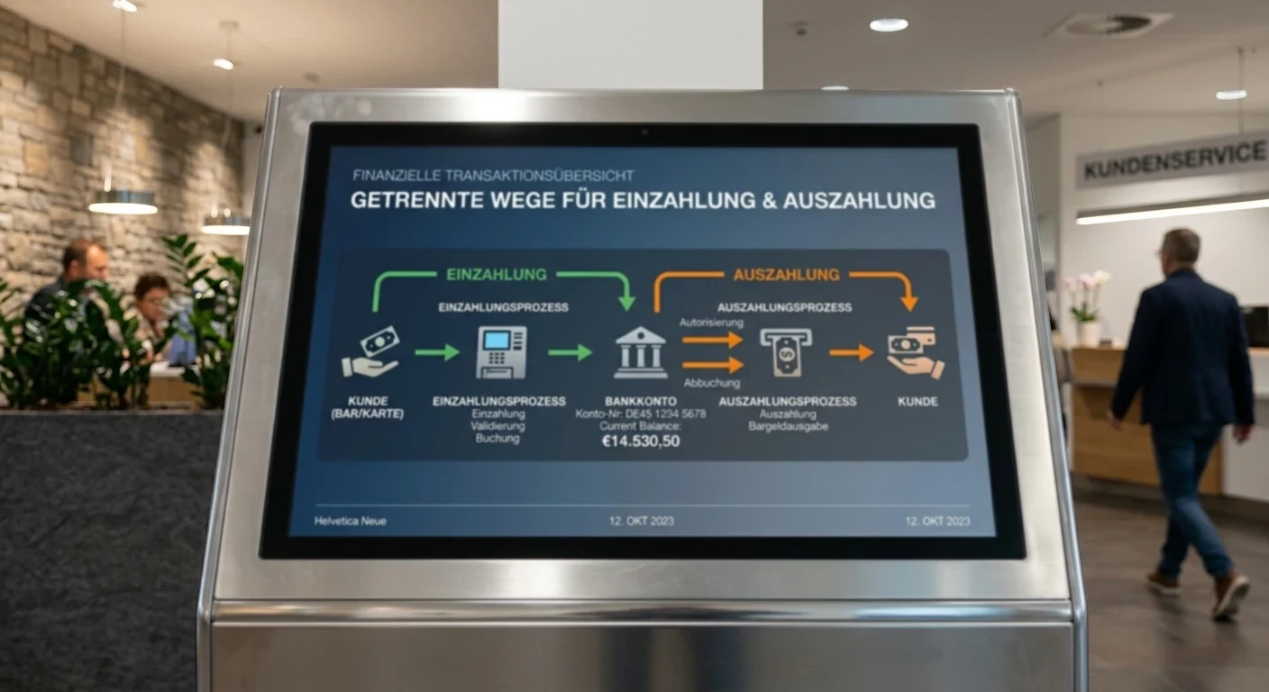 Getrennte Wege für Einzahlung und Auszahlung auf einem neutralen Bankdiagramm