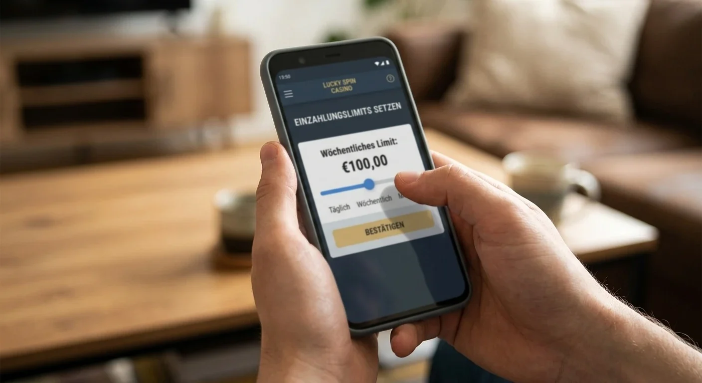 Person setzt Einzahlungslimits in Casino-App auf Smartphone