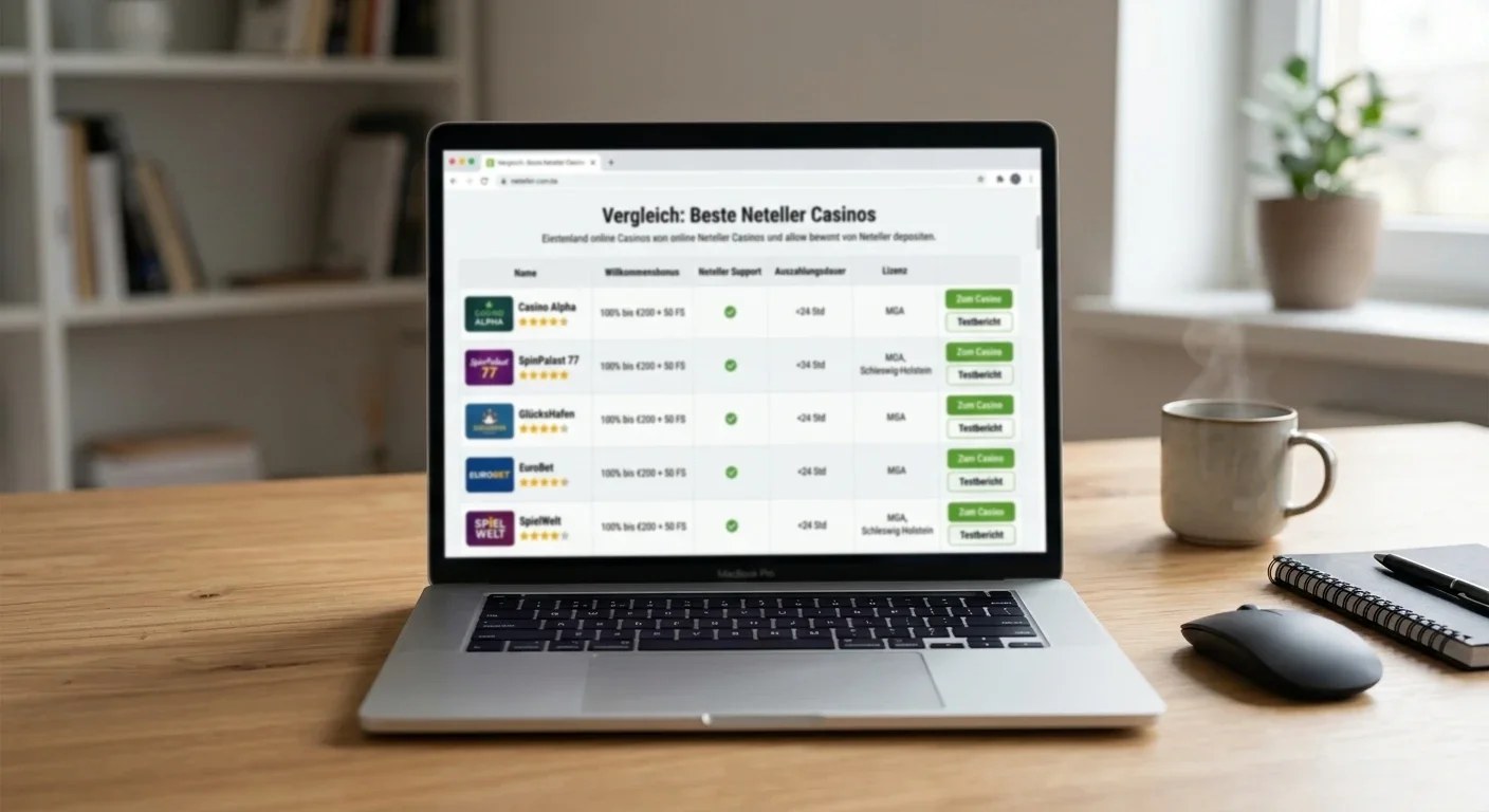 Vergleich erlaubter Neteller-Casino-Kandidaten auf neutralem Schreibtisch