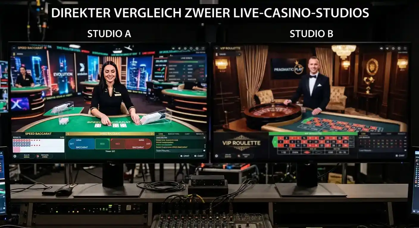 Detaillierter direkter Vergleich zweier Live-Casino-Studios mit unterschiedlichem Aufbau
