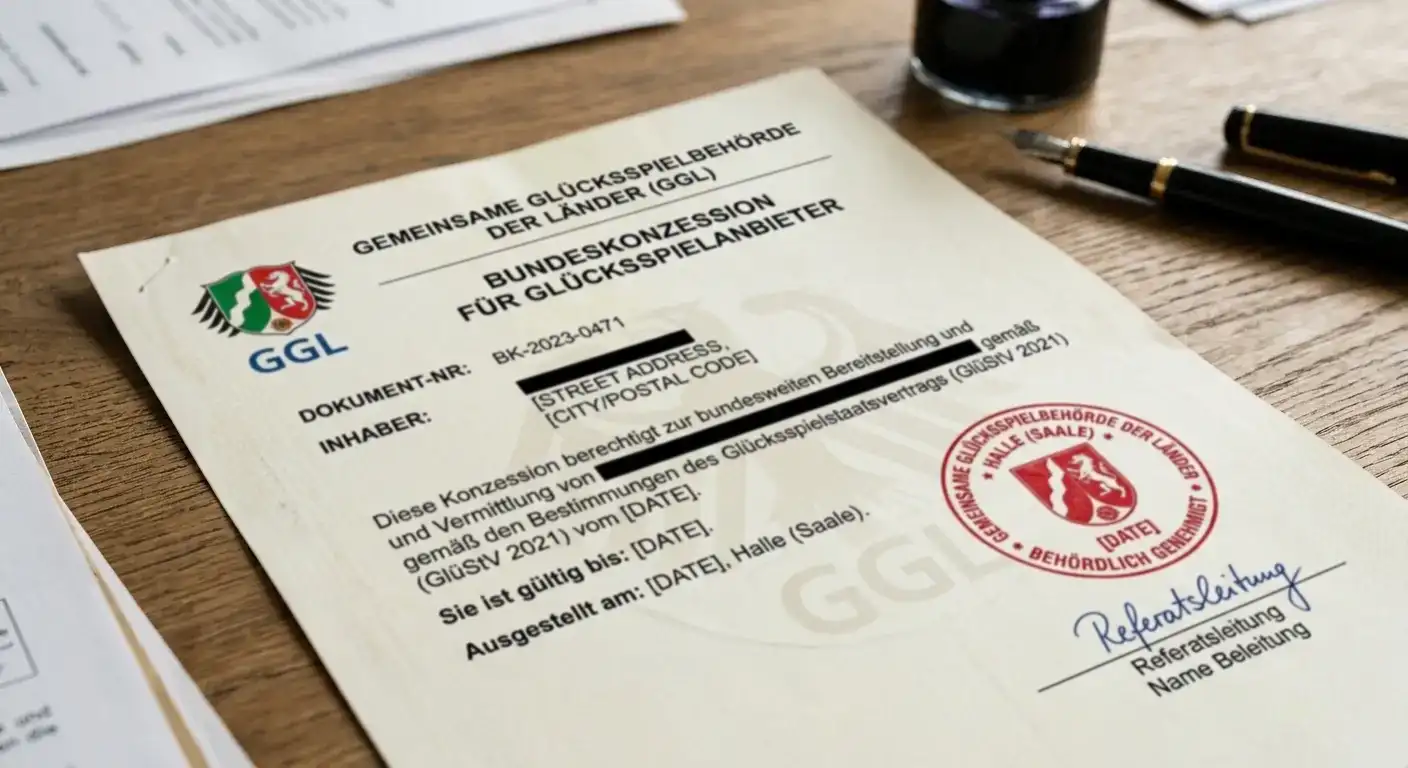 Neutrales Lizenzdokument mit Stempel als Sinnbild der GGL-Bundeskonzession