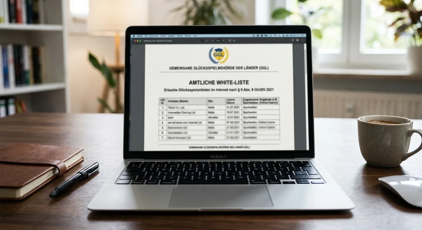 Offizielles GGL-Whitelist-Dokument auf Laptop-Bildschirm