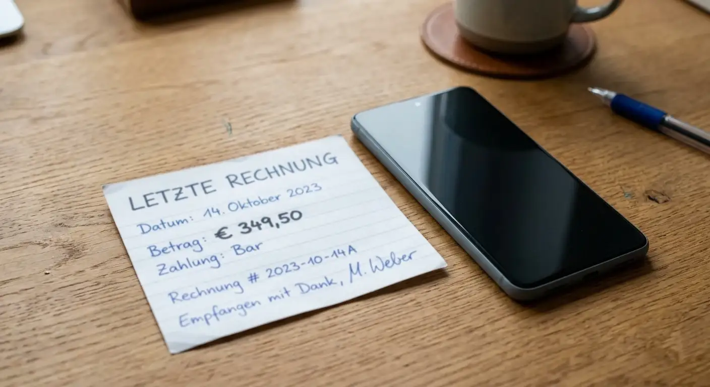 Neutrales Smartphone neben einer letzten Zahlungsnotiz