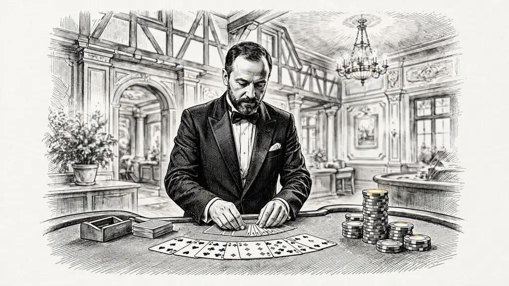 Live-Baccarat Studio mit Dealer am Spieltisch und Casino-Chips