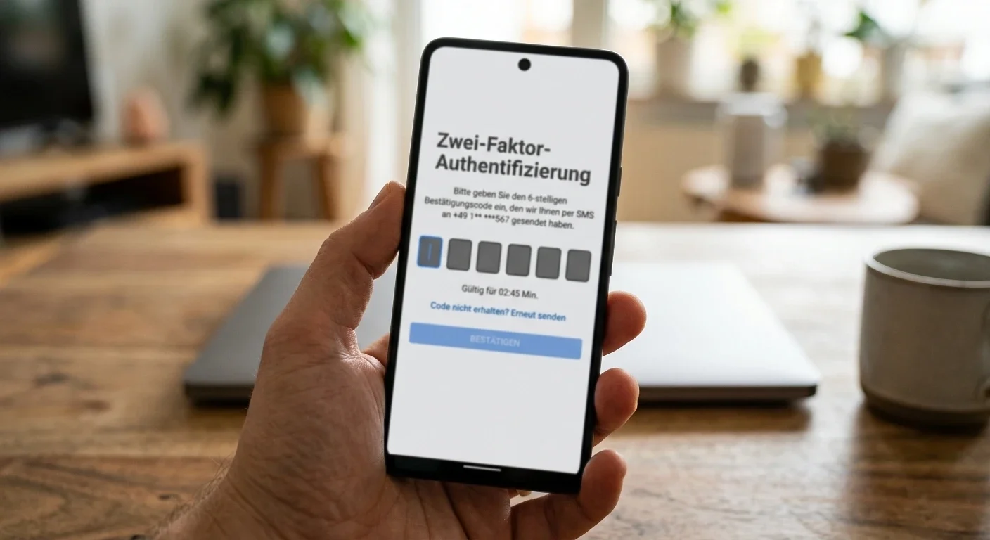 Smartphone mit generischer Zwei-Faktor-Authentifizierungsoberfläche und sechs leeren Eingabefeldern