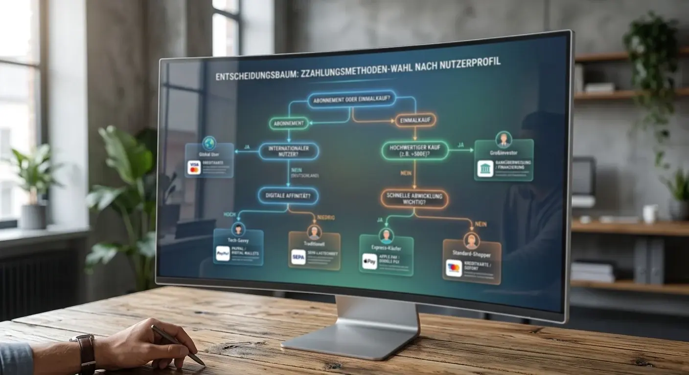 Entscheidungsbaum mit verschiedenen Nutzerprofilen und passenden Zahlungsmethoden