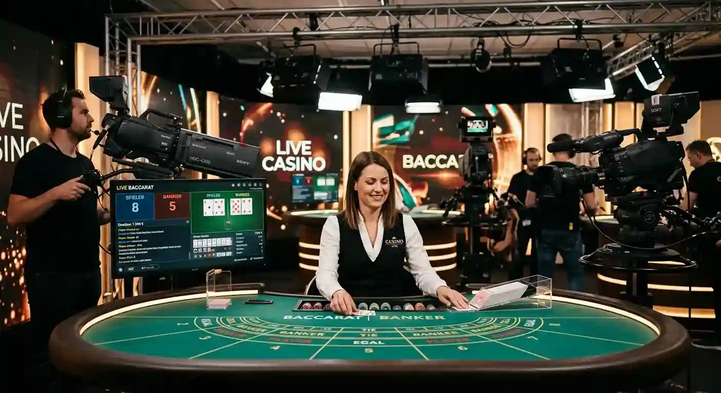 Live Casino Studio mit Kameras und Streaming-Technik für Baccarat