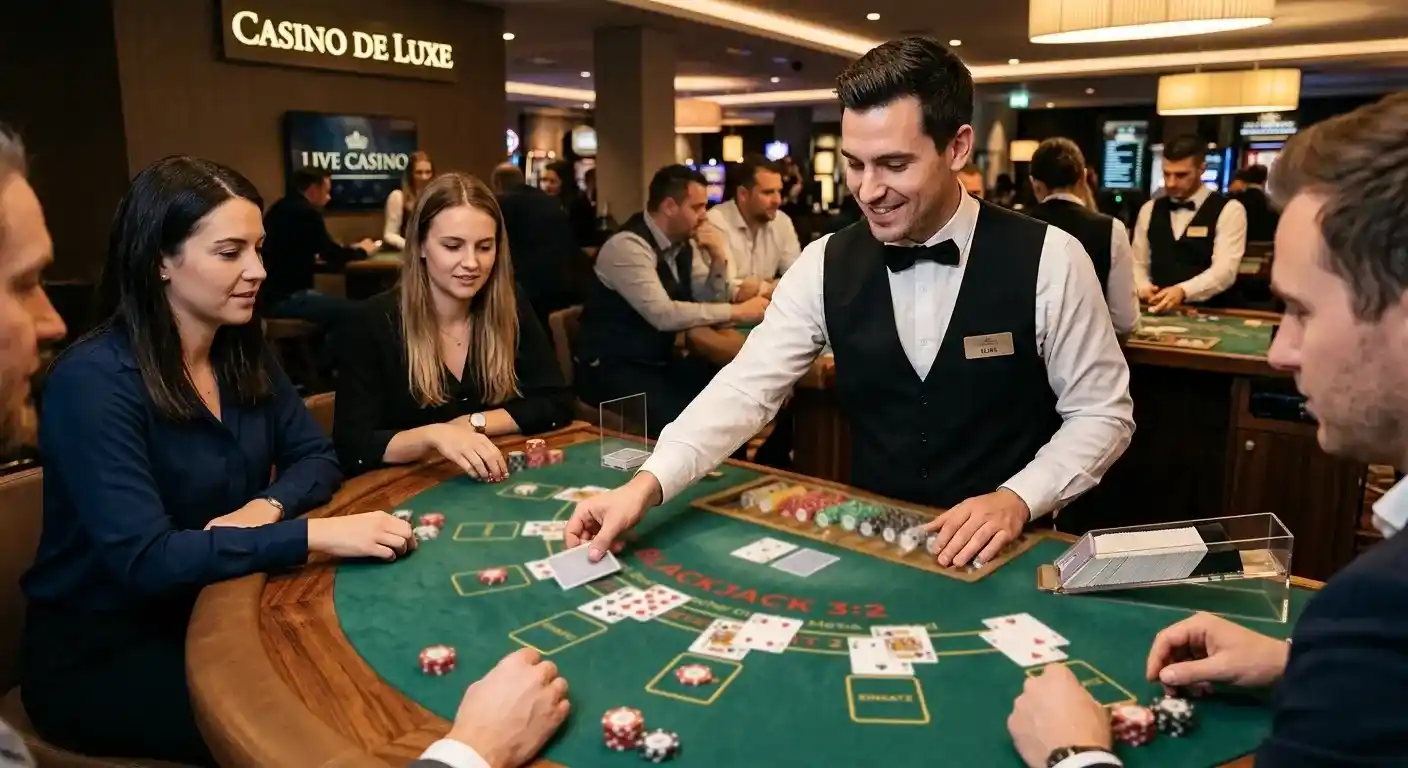Live Roulette Tisch mit Croupier und mehreren Kameraperspektiven