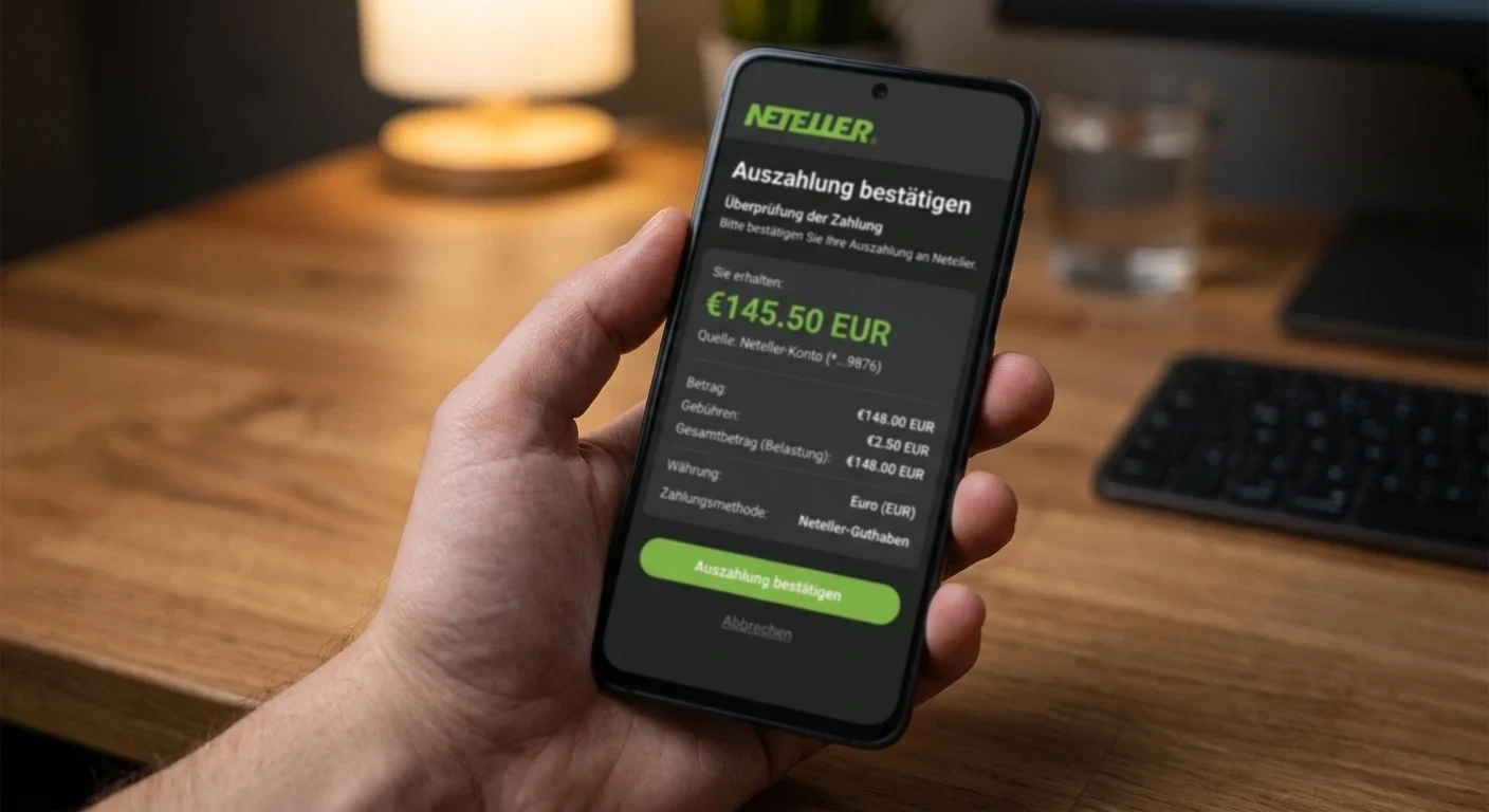 Prüfung einer Neteller-Auszahlung auf einem neutralen Zahlungsbildschirm