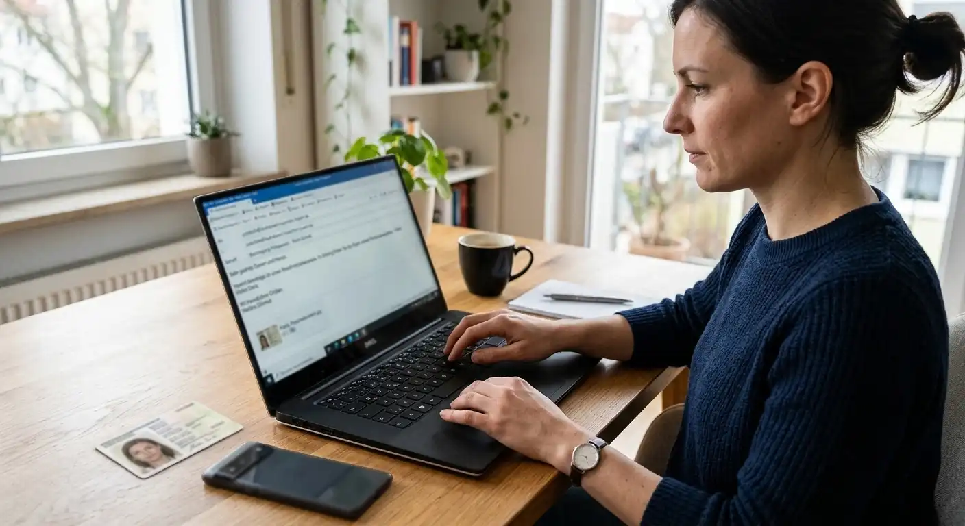 Person schreibt E-Mail an Behörde mit Ausweiskopie im Anhang