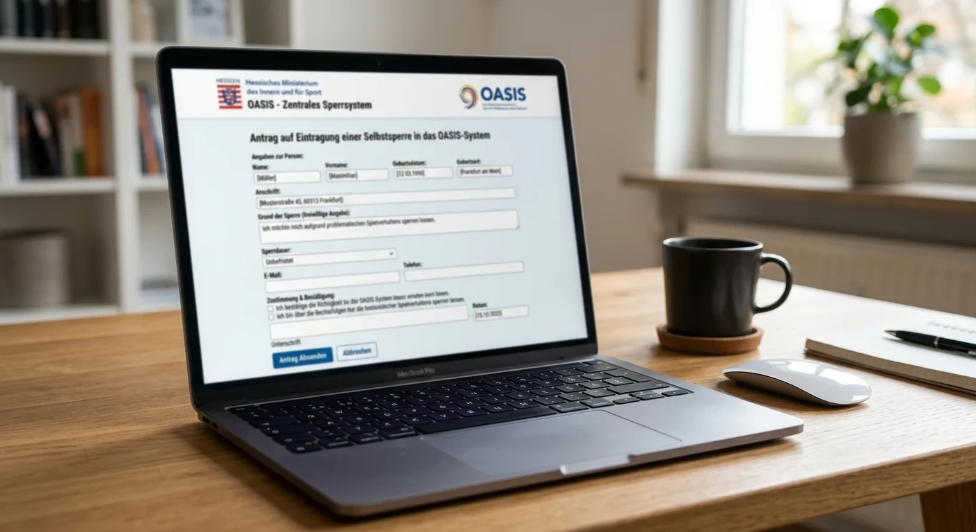 OASIS-Selbstausschluss-System auf Laptop mit Formular