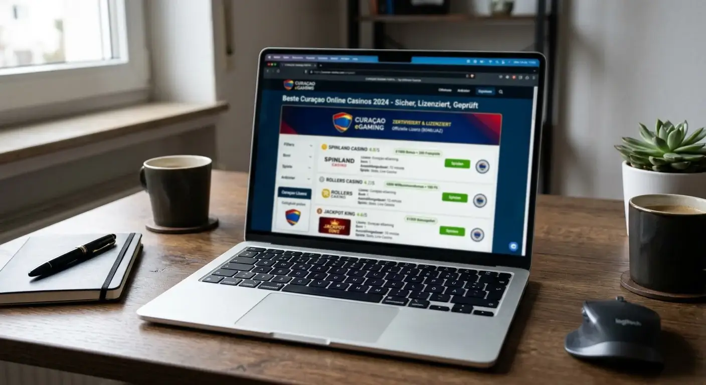 Offshore-Casino-Plattformen mit Curaçao-Lizenz auf Laptop-Bildschirm