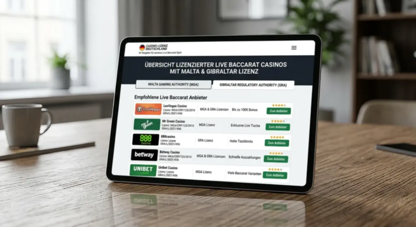 Übersicht lizenzierter Live Baccarat Casinos mit Malta und Gibraltar Lizenz