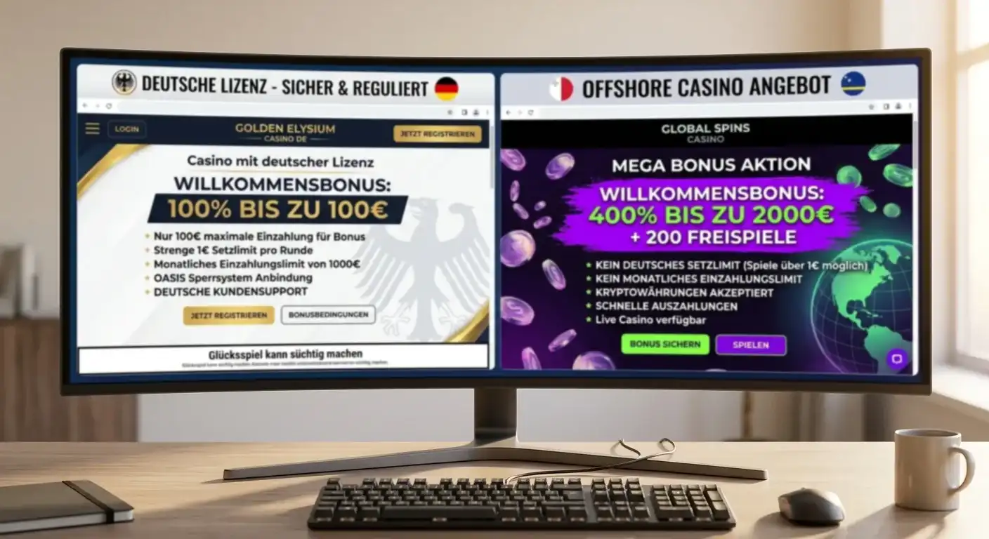 Online Casino Einzahlungsbonus im Vergleich zwischen deutscher Lizenz und Offshore-Angebot