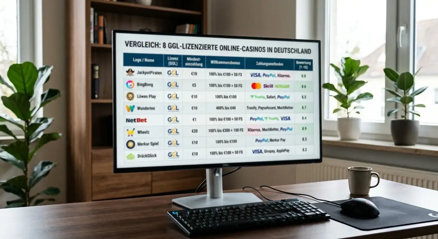 Vergleich von acht GGL-lizenzierten Casinos mit unterschiedlichen Mindesteinzahlungen