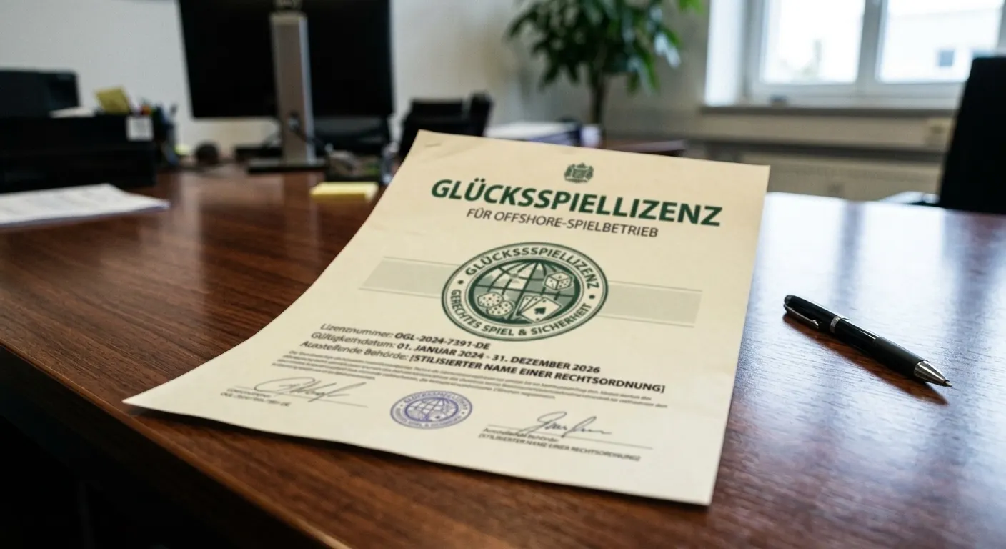 Lizenz-Dokument auf einem Schreibtisch – symbolische Darstellung von Offshore-Glücksspiellizenz