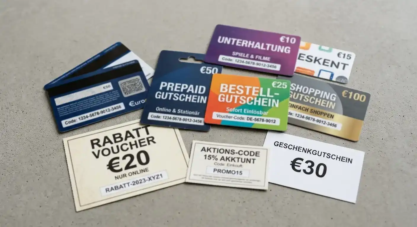 Prepaid-Gutscheine und Voucher-Codes auf neutralem Hintergrund