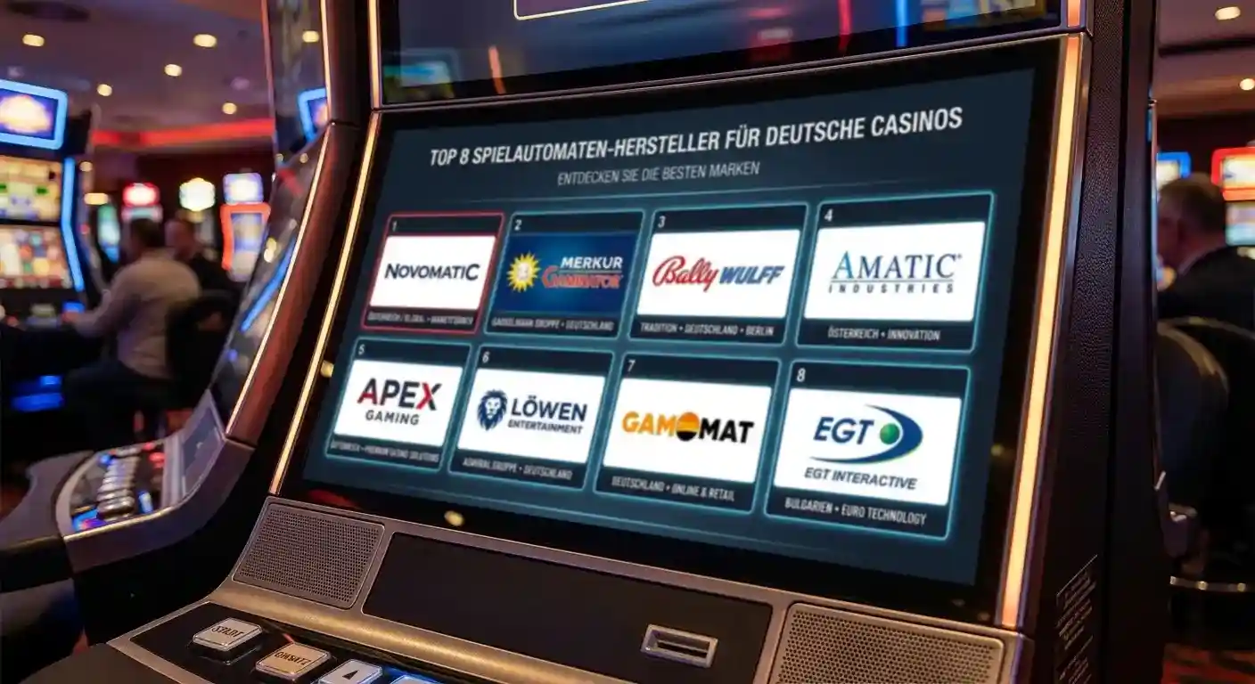 Logos der Top 8 Spielautomaten-Hersteller für deutsche Casinos