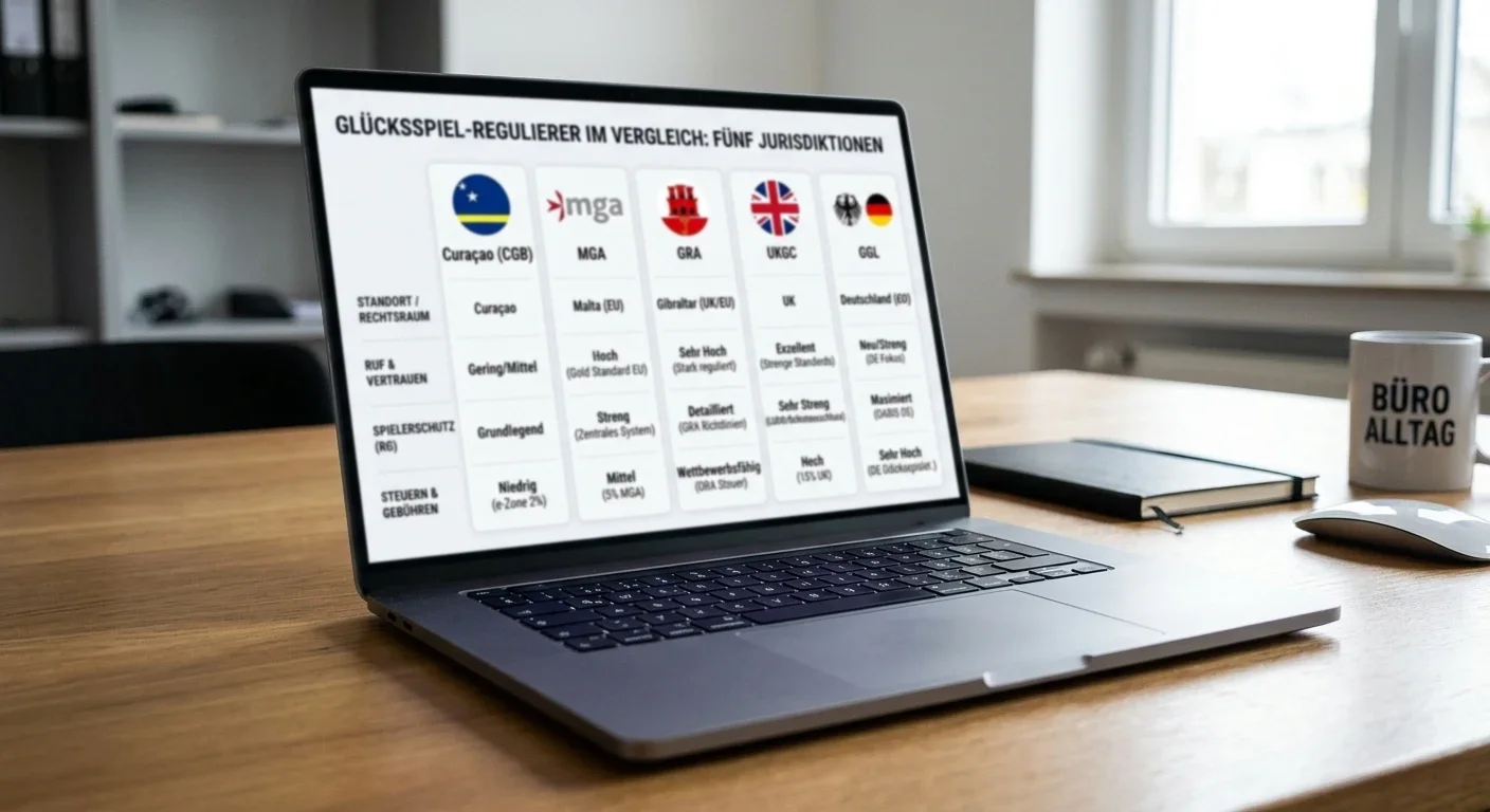 Vergleich fünf Glücksspiel-Regulierer: Curacao, MGA, Gibraltar, UKGC, GGL