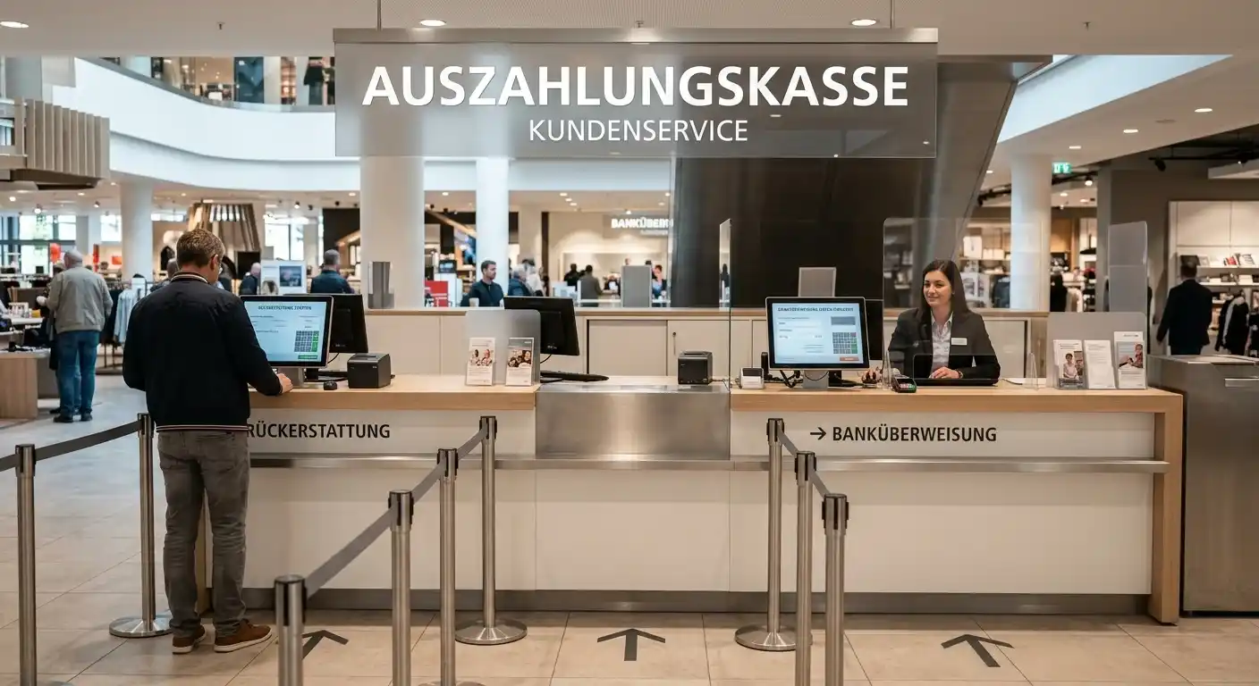 Neutrale Auszahlungskasse mit getrennten Wegen für Rückerstattung und Banküberweisung