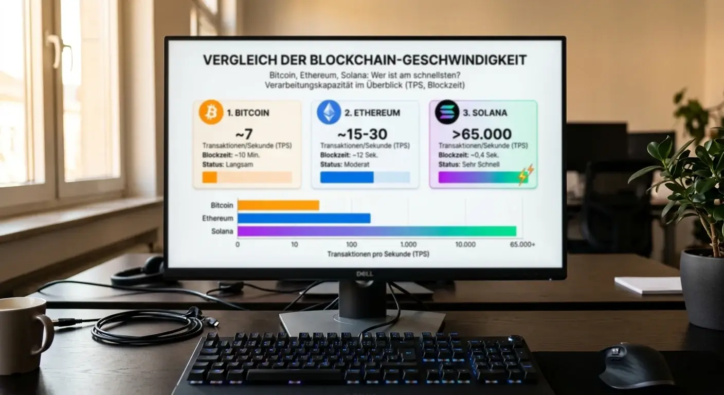 Vergleich der Blockchain-Geschwindigkeit zwischen Bitcoin, Ethereum und Solana