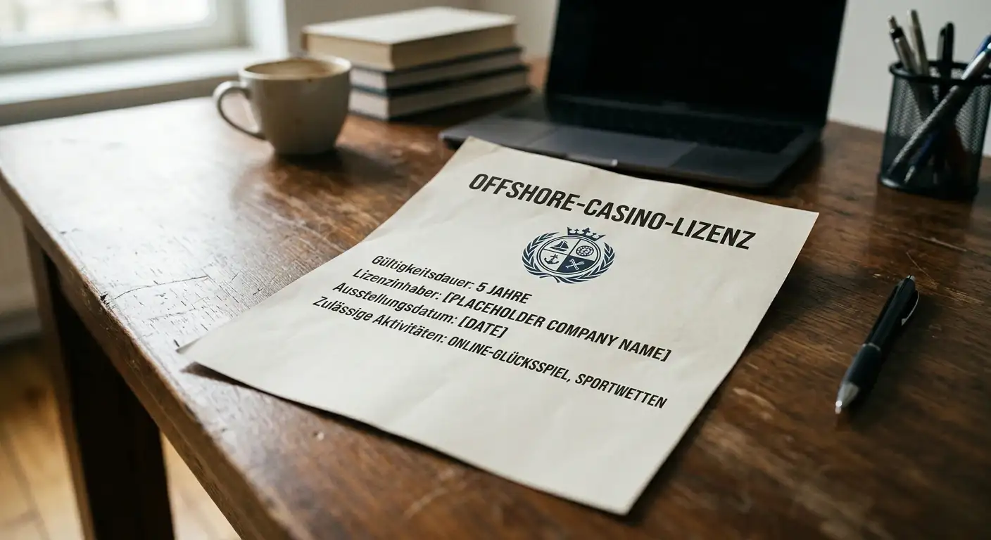 Offshore-Casino-Lizenz-Dokument auf Schreibtisch