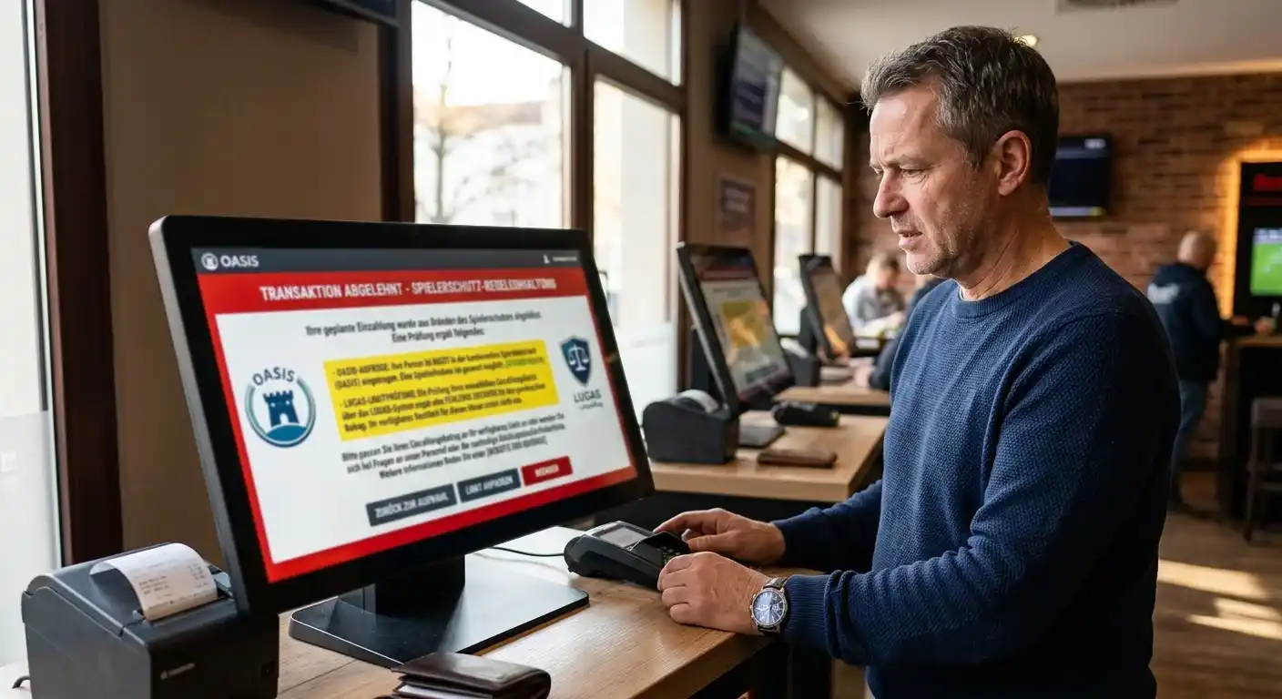 Spielerschutz mit OASIS-Sperre und LUGAS-Limitprüfung bei fehlender Deckung