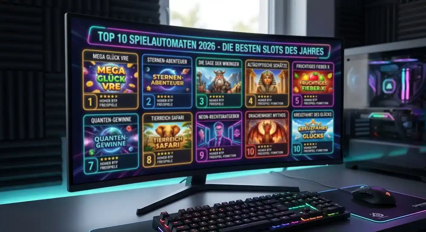 Screenshot-Collage der Top 10 Spielautomaten 2026