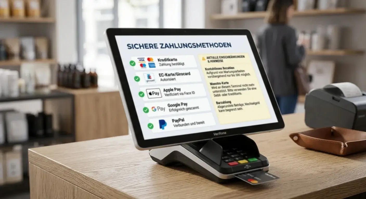 Verschiedene Zahlungssymbole mit Häkchen und Beschränkungshinweisen